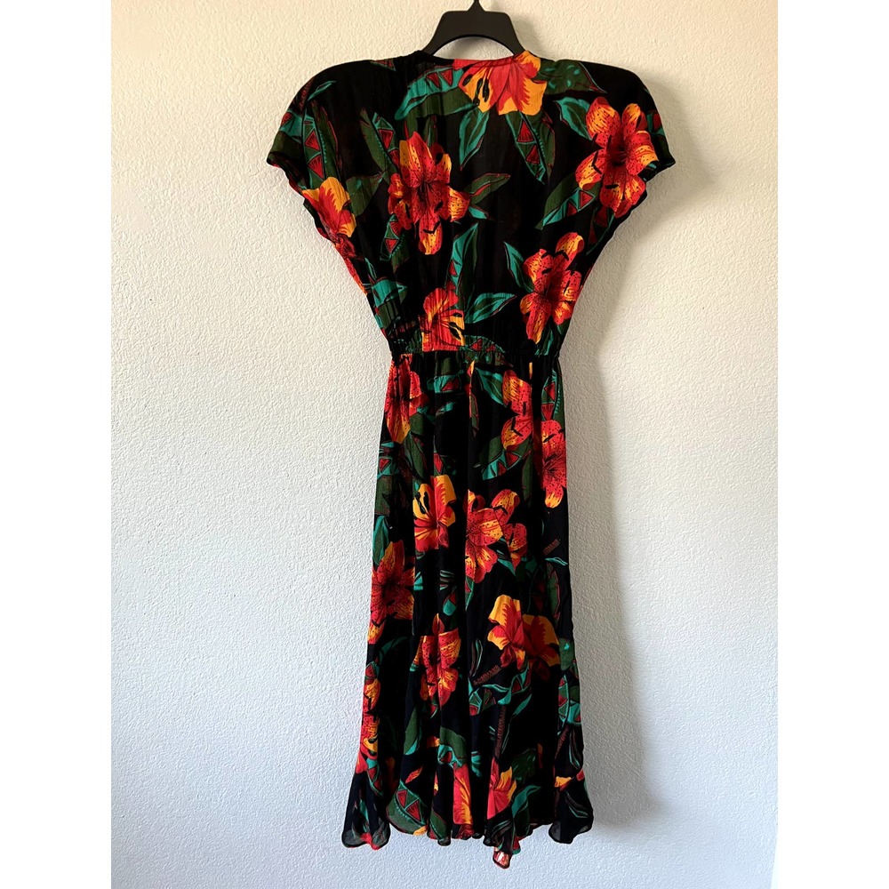 PHOEBE Vintage Women's 14 Hawaiian Style Floral Secretary Vacation Midi Dress - Picture 6 of 8